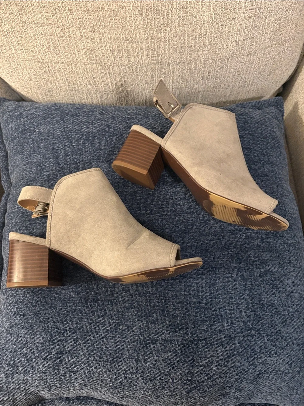 LOFT Taupe Suede Peep-Toe Slingback Block Heels